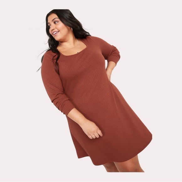 Old Navy Dresses & Skirts - Old Navy Fit & Flare Rib-Knit Long-Sleeve Mini Dress In Cooper Moon Size 4X NWT
